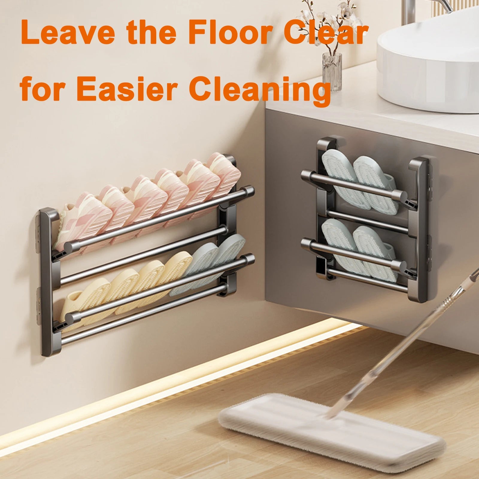 Étagère à chaussures murale simple pour salle de bain, crochet pour chaussons, égouttoir, rangement et rangement pour chaussons. Organisateur de chaussures.