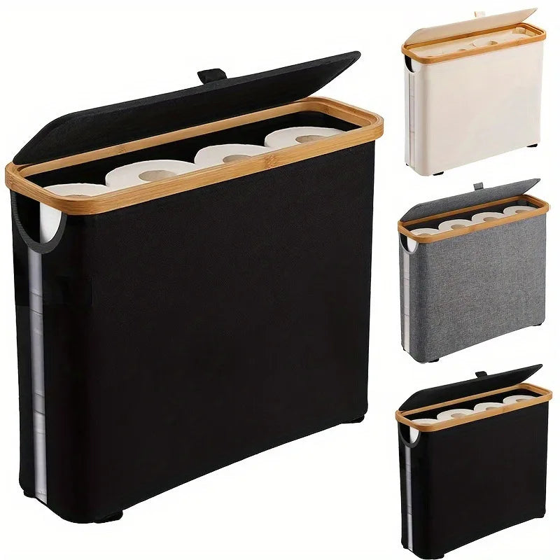Panier de rangement pour papier toilette (1 pièce) - Organisateur de salle de bain en tissu Oxford pliable avec couvercle - Porte-papier toilette