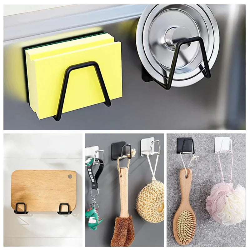 Porte-éponges pour évier de cuisine, égouttoir auto-adhésif, crochets de rangement pour lavabo de salle de bain, accessoires de rangement pour cuisine et murs.