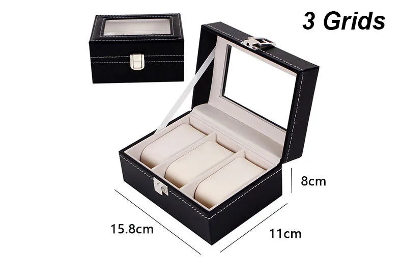 Coffret à montres DELESYS en cuir PU, 2/3/4/5/6/8/10/12 emplacements, style traditionnel, avec serrure. Coffret cadeau idéal.