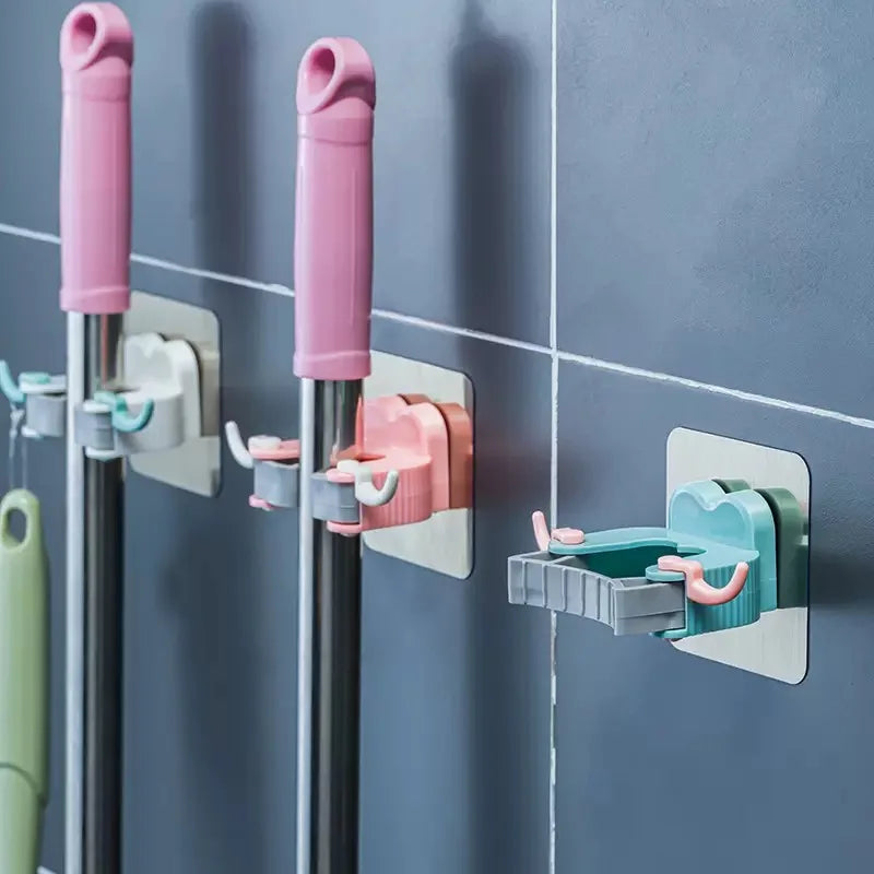 Crochets adhésifs multi-usages pour suspendre balai et serpillière au mur, accessoires de rangement pour la cuisine et la salle de bain