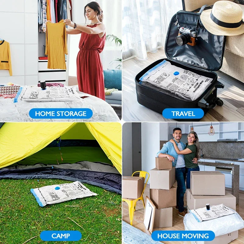 Sacs de rangement sous vide pour voyage avec pompe électrique sans fil, lot de 8 à 18 sacs gain de place pour vêtements, couettes et couvertures. Organisateur compressé.