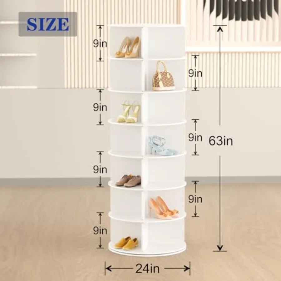 Tour à chaussures rotative à 7 niveaux, autoportante, organisateur de chaussures à 360°, plateau tournant, présentoir à sacs, rangement carrousel rond, Neat and El