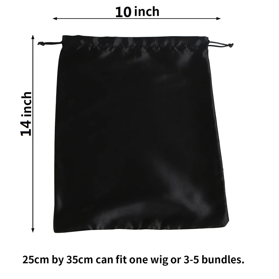 Pochette de rangement en satin 25x35cm, disponible en 20 couleurs, pour perruques ou extensions ; sac à cordon pour accessoires de voyage.