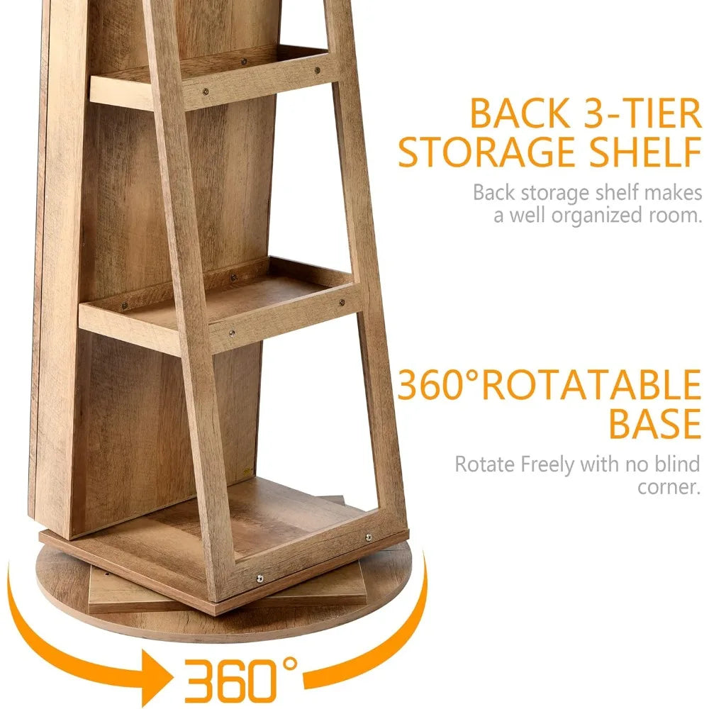 Armoire à bijoux pivotante à 360° de 160 cm avec miroir pleine longueur, miroir verrouillable pour le rangement des bijoux et étagère de rangement arrière.