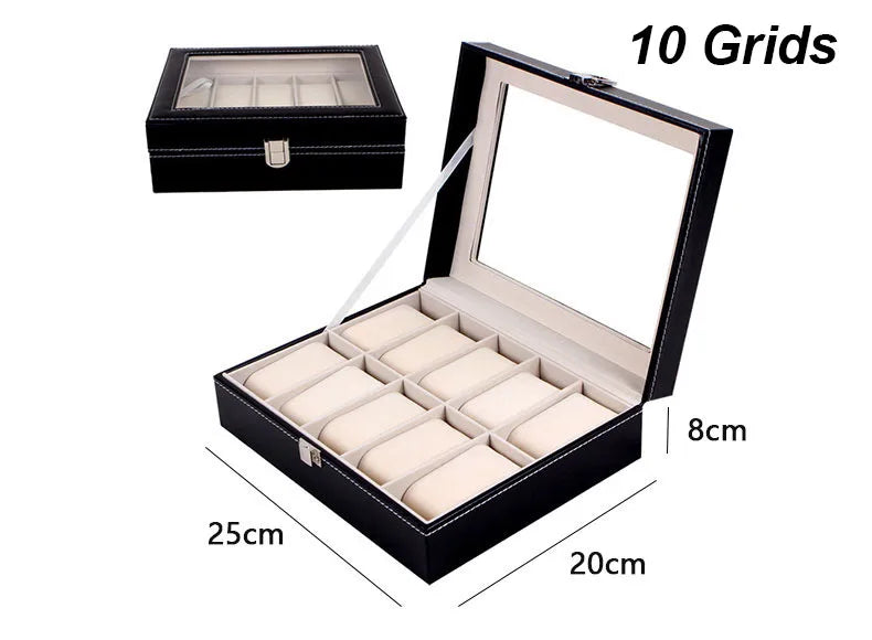 Coffret à montres DELESYS en cuir PU, 2/3/4/5/6/8/10/12 emplacements, style traditionnel, avec serrure. Coffret cadeau idéal.
