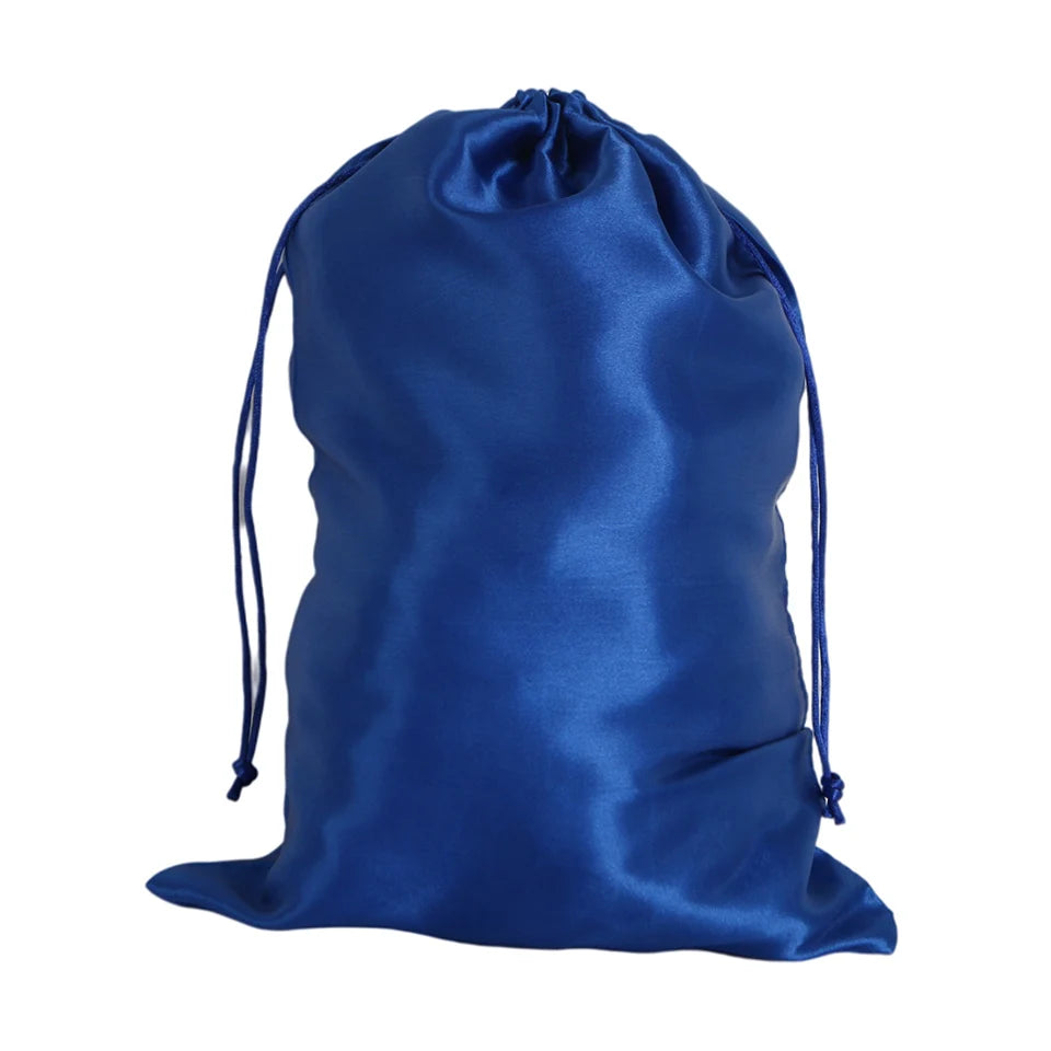 Pochette de rangement en satin 25x35cm, disponible en 20 couleurs, pour perruques ou extensions ; sac à cordon pour accessoires de voyage.