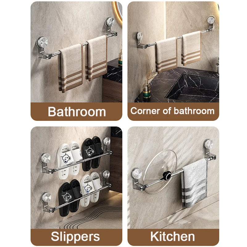Bathroom Suction Cup Towel Holder Retractable 30-60cm No Drilling Towel Rack Kitchen Bathroom Towel Slippers Organizer Shelf Acc