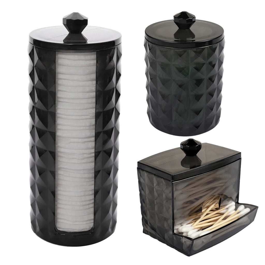 3 supports pour cotons-tiges, distributeur de salle de bain, boîte de rangement pour boules de coton, cotons-tiges, bocal de rangement transparent avec couvercle, organisation de la maison