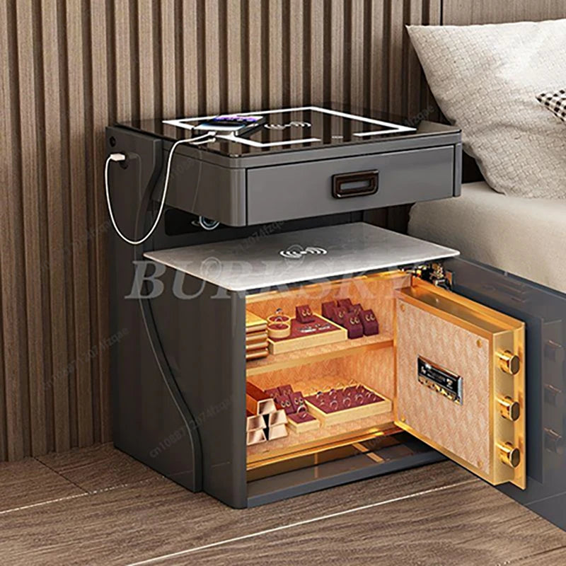 Table de chevet pour salon, meuble de rangement intelligent, mobilier moderne, coffre-fort de chevet pour chambre à coucher avec chargeur sans fil