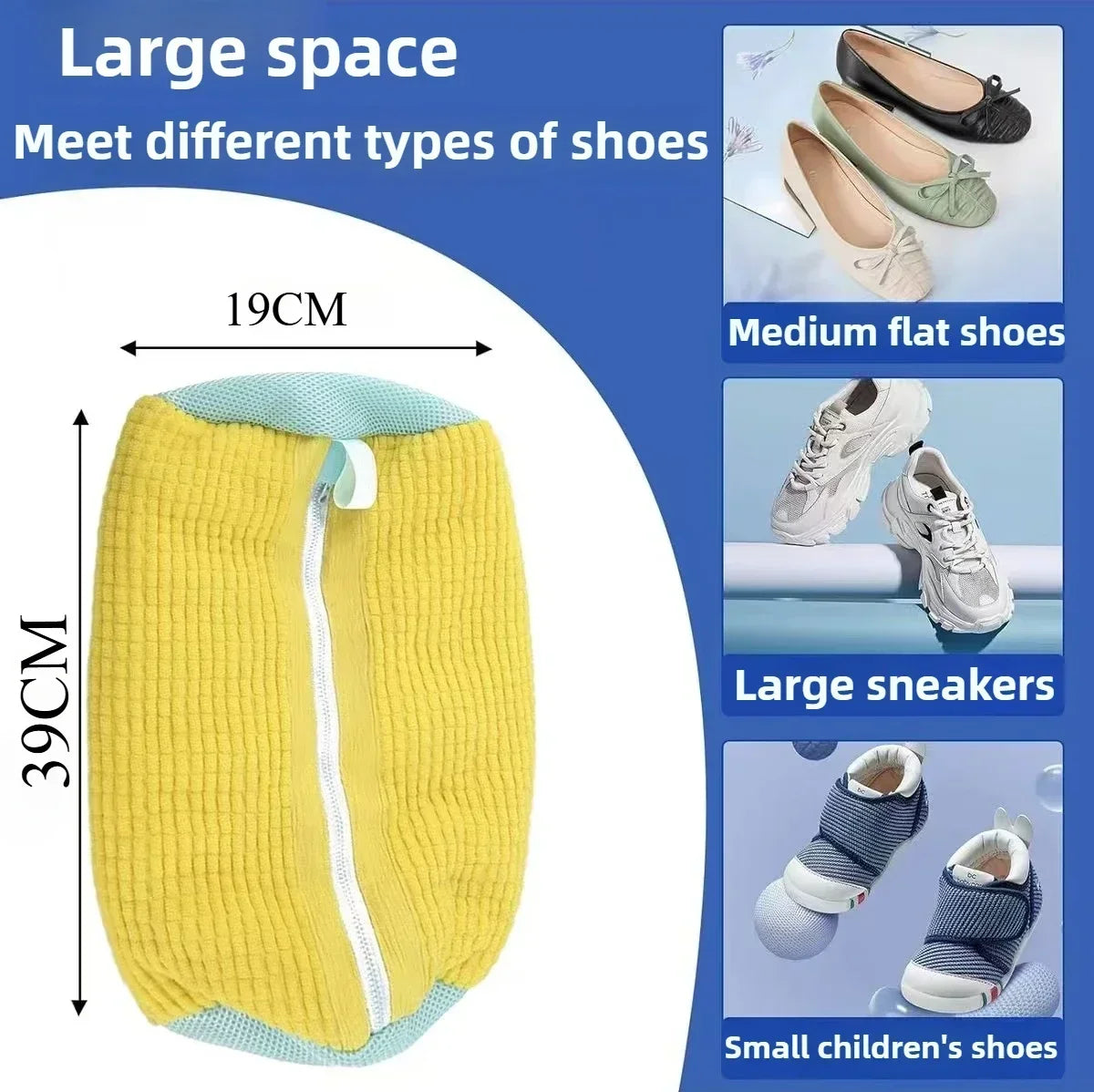 Sac à chaussures lavable en machine, en fibres douces - Protection de linge durable en polyester pour chaussures, avec sangle ajustable