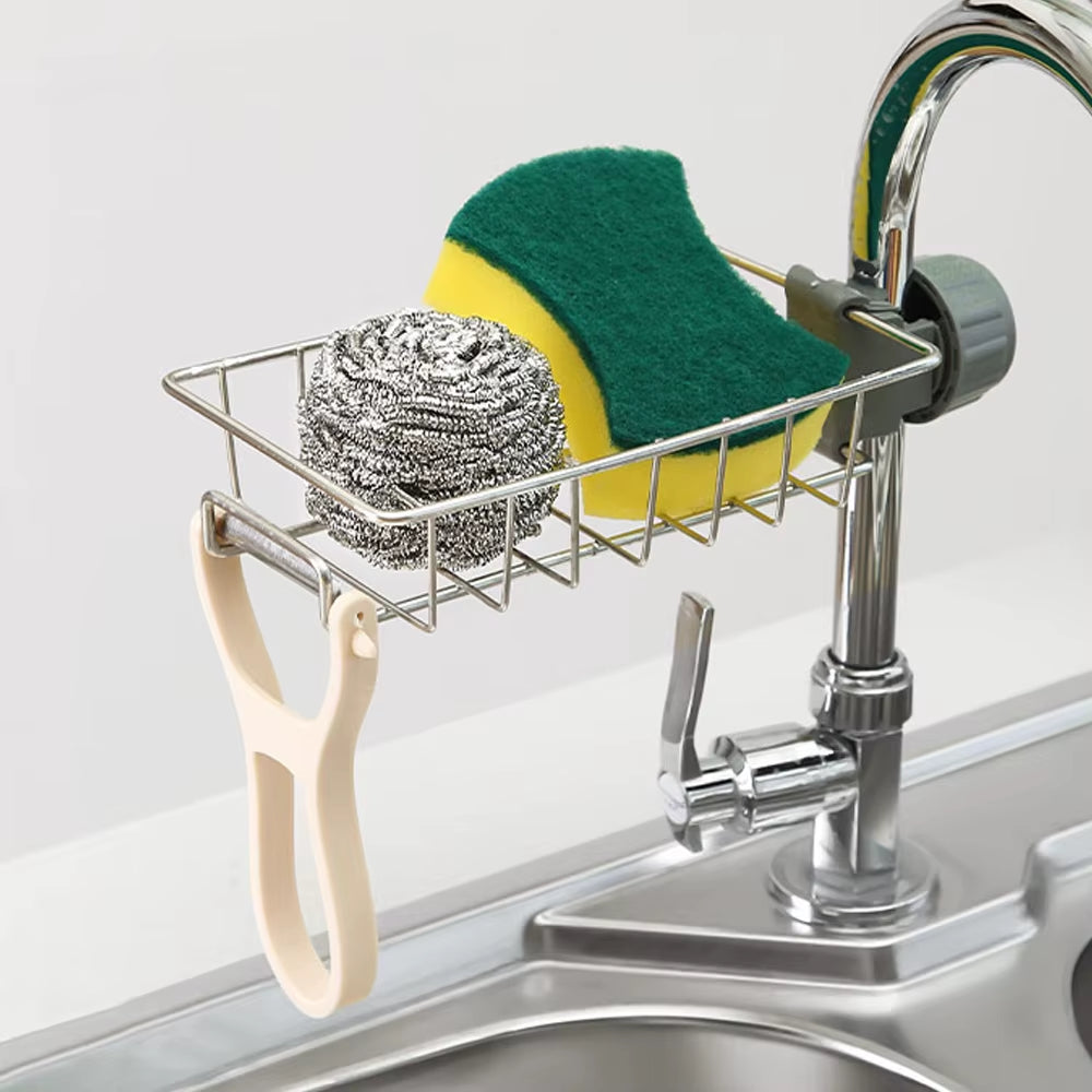Hanging Faucet Rack Adjustable Height Flexible and Rotatable Kitchen Sink Drain Holder Suitable for Soap Sponges Brushes