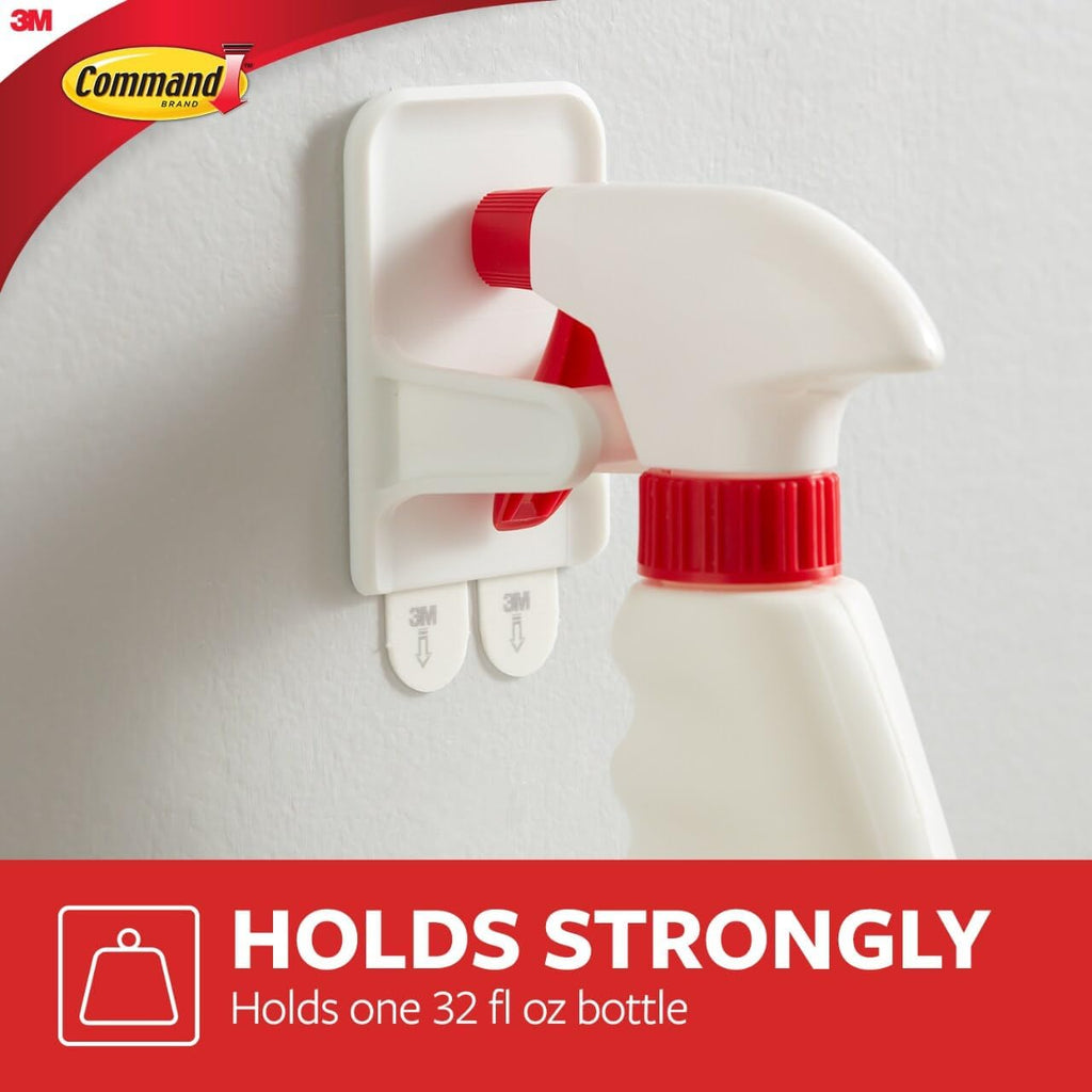 Spray Bottle Hangers, 2 Pack, White, Holds up to 32 Fl Oz, 2-Hangers, 4-Strips, Organize Damage-Free