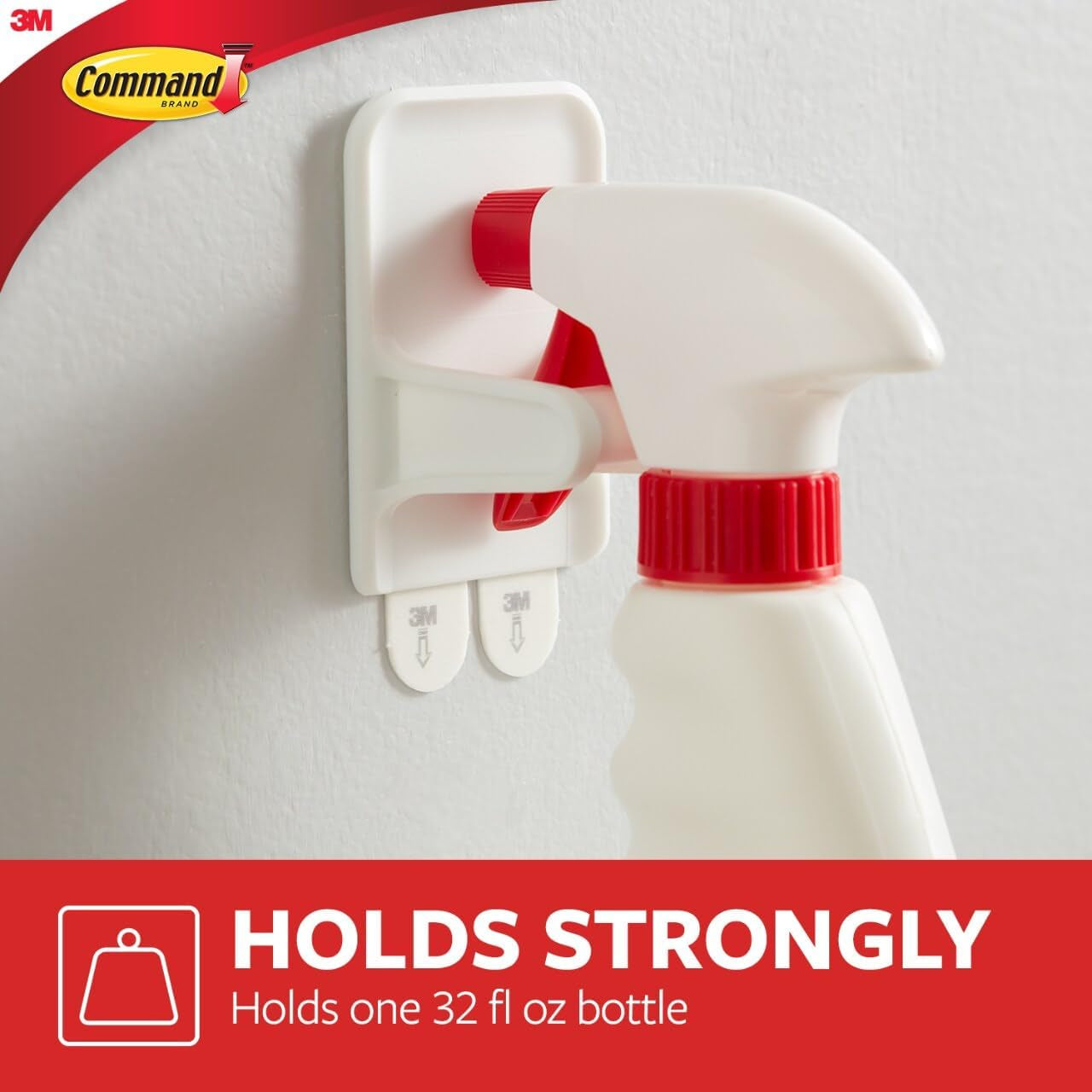 Spray Bottle Hangers, 2 Pack, White, Holds up to 32 Fl Oz, 2-Hangers, 4-Strips, Organize Damage-Free