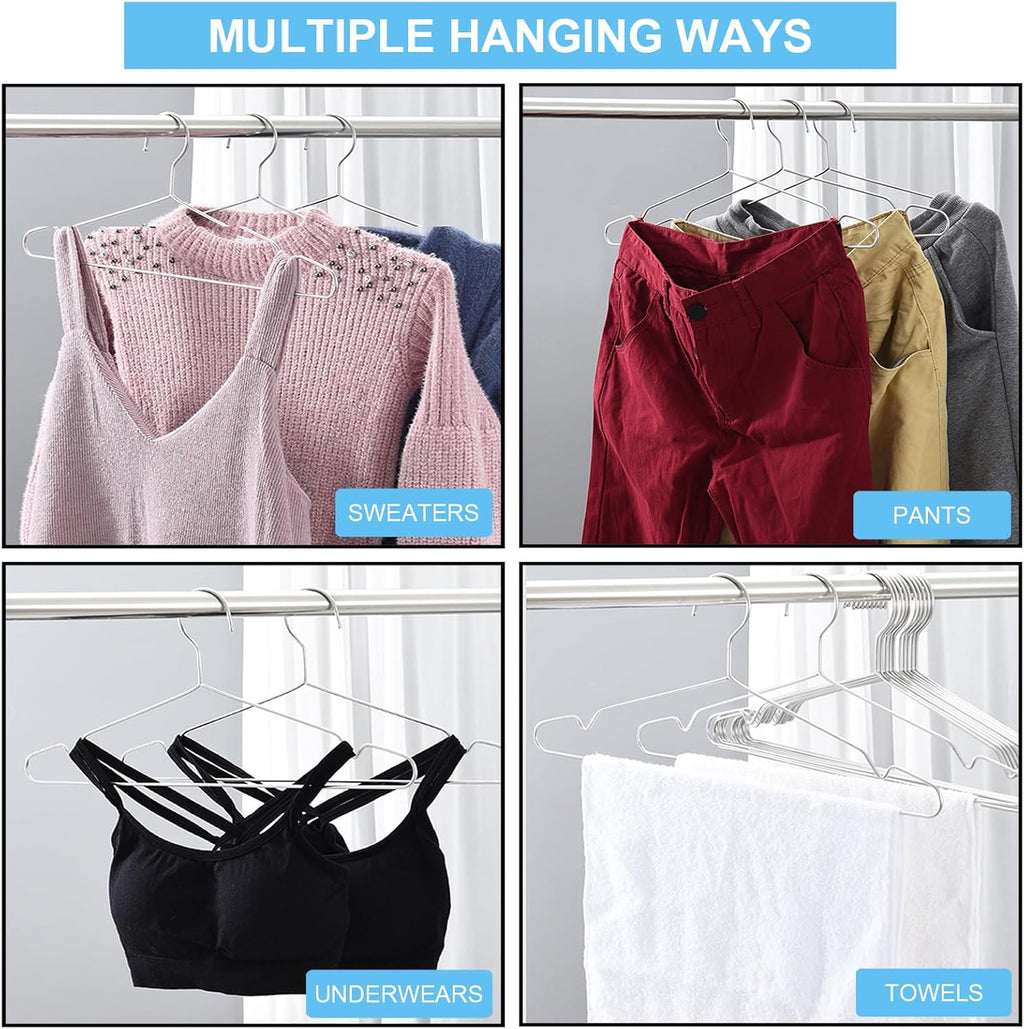 Coat Hangers Clothes 40 Pack Wire Hangers Heavy Duty Stainless Steel Hangers with Non Slip Grooves, Ultra Thin Metal Hangers Space Saving Clothing Hanger 16.5 Inch