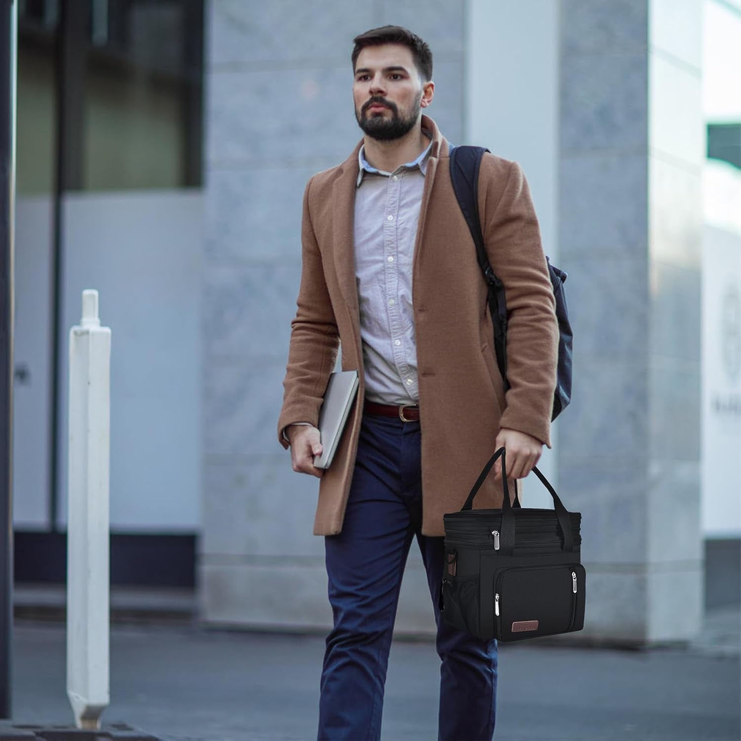 Lunch Bag for Women Men Double Deck Lunch Box - Leakproof Insulated Soft Large Lunch Cooler Bag,  (Black,15L)