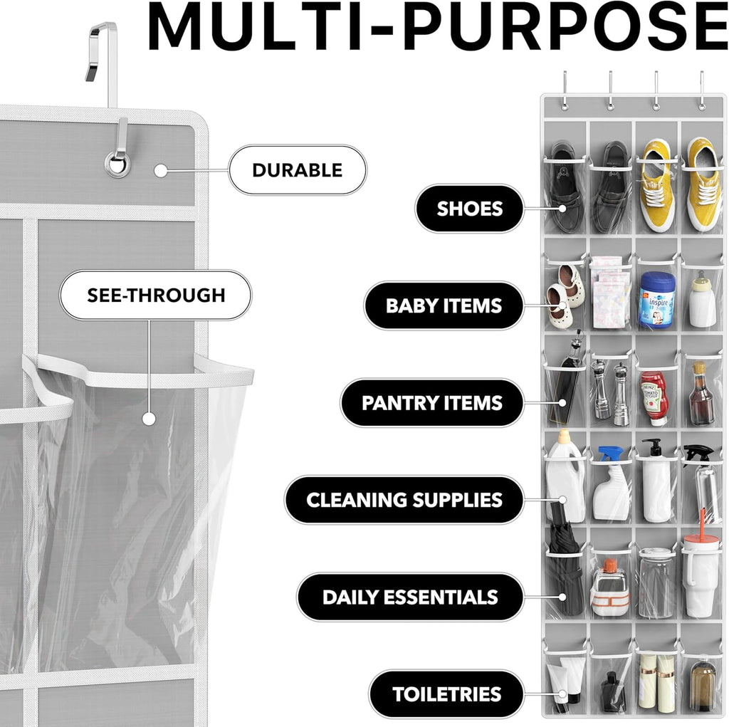 Simplehouseware Crystal Clear over the Door Hanging Shoe Organizer, 24 Pockets, Grey (162.6 Cm H X 48.6 Cm W)